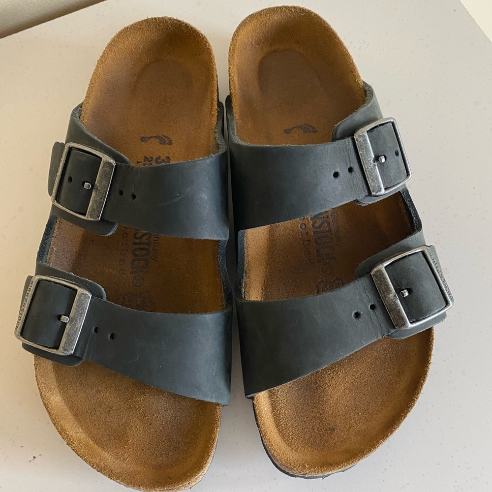 Black leather Birkenstocks